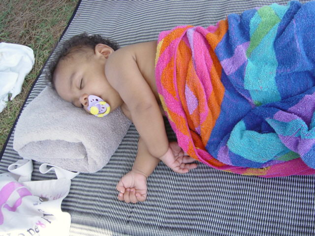 Nappy time at the beach.
